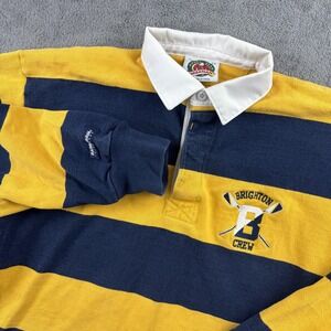 Barbarian Rugby Polo Shirt Mens XL Blue Yellow Stripe Long Sleeve Brighton Crew